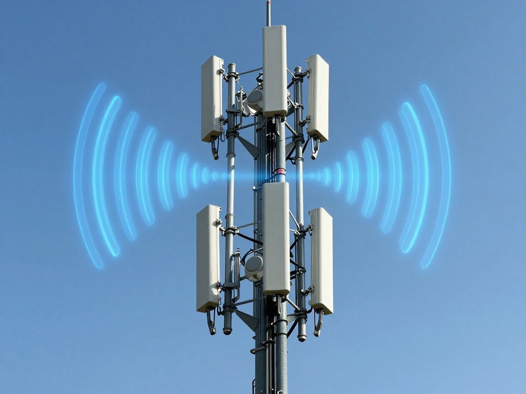 5G tower and wireless signals representing improved IPTV connectivity