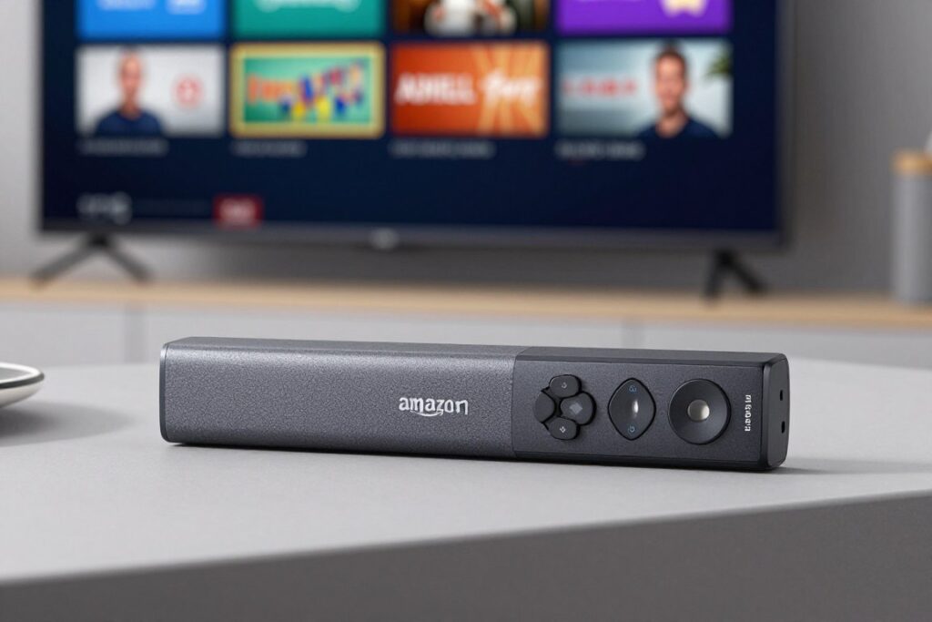 Amazon Fire Stick 4K with remote showing IPTV app installation screen