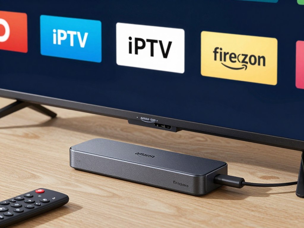 Amazon Fire Stick connected to TV showing IPTV app installation