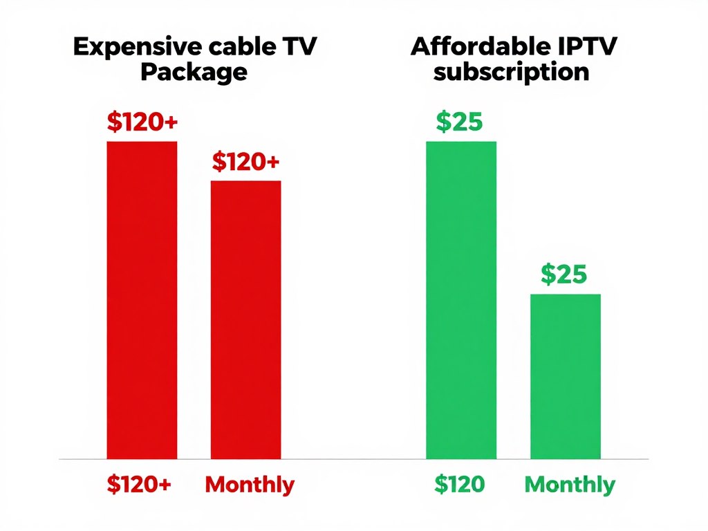 Bar chart comparing monthly costs of cable TV versus IPTV subscriptions