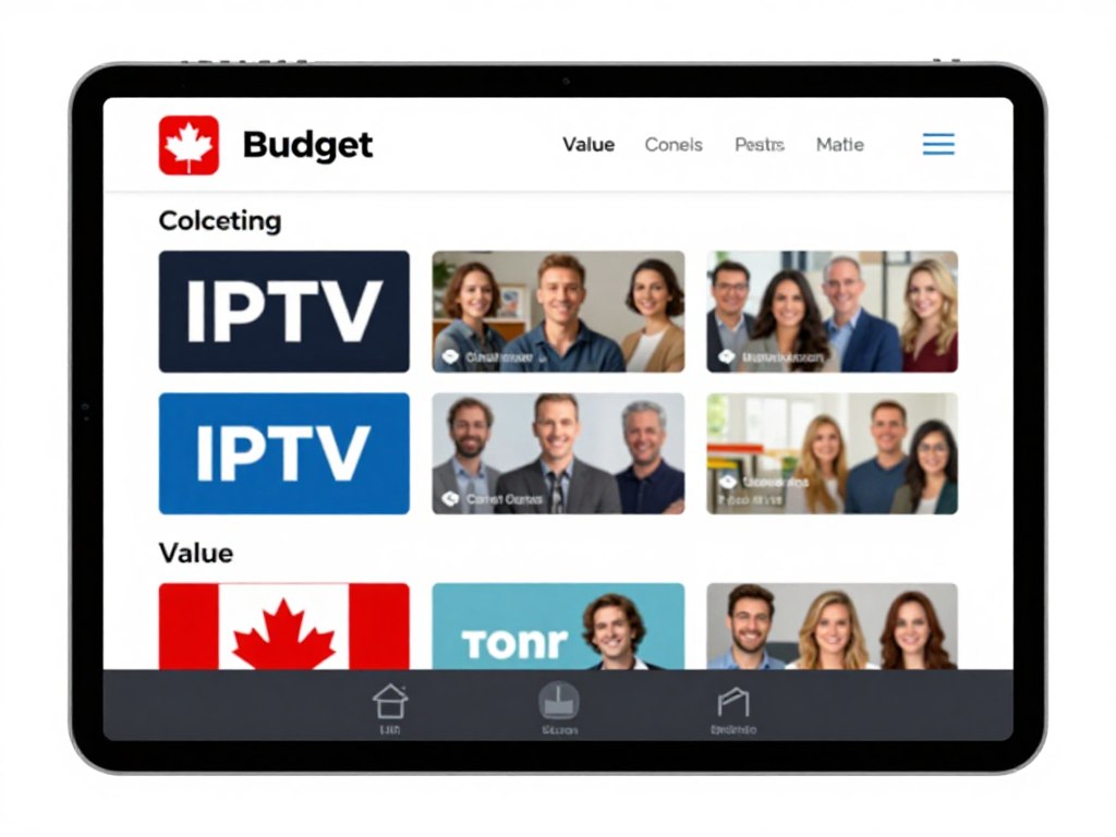 Budget IPTV service interface showing basic channel lineup and features