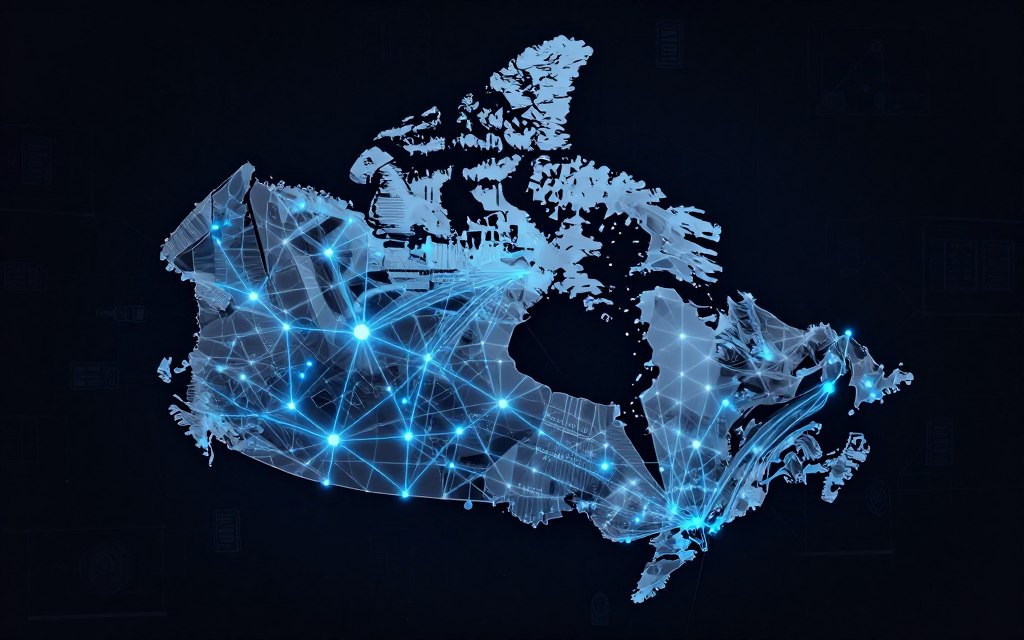 Canada IPTV network infrastructure showing servers and data transmission across Canadian cities