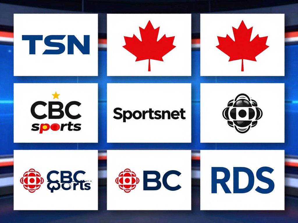 Canadian sports network logos - TSN, Sportsnet, CBC Sports displayed on screen
