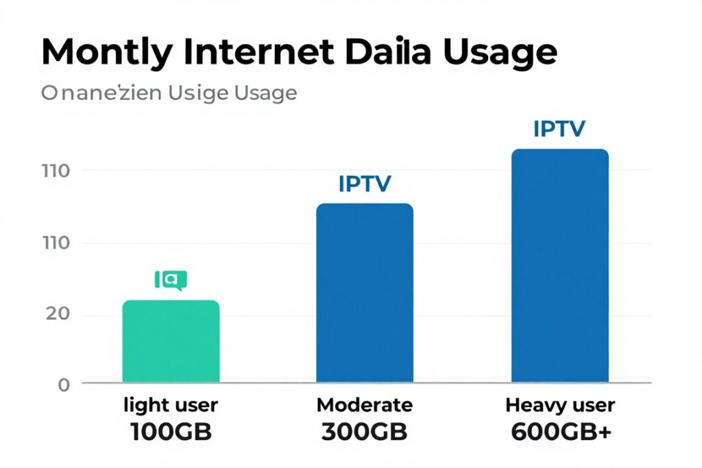 Chart showing monthly data consumption for various IPTV viewing habits