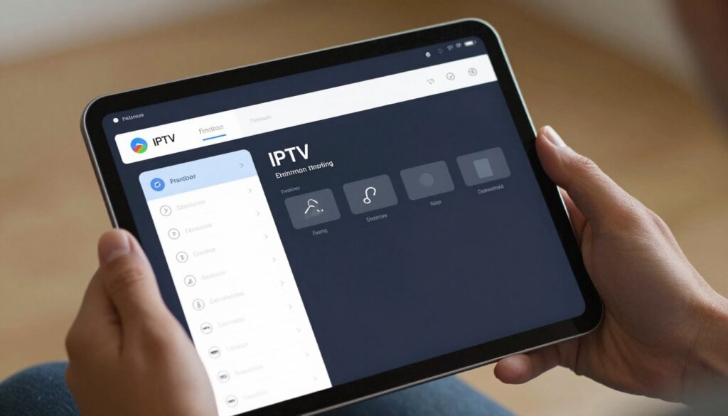 Close-up of hands configuring IPTV settings on tablet