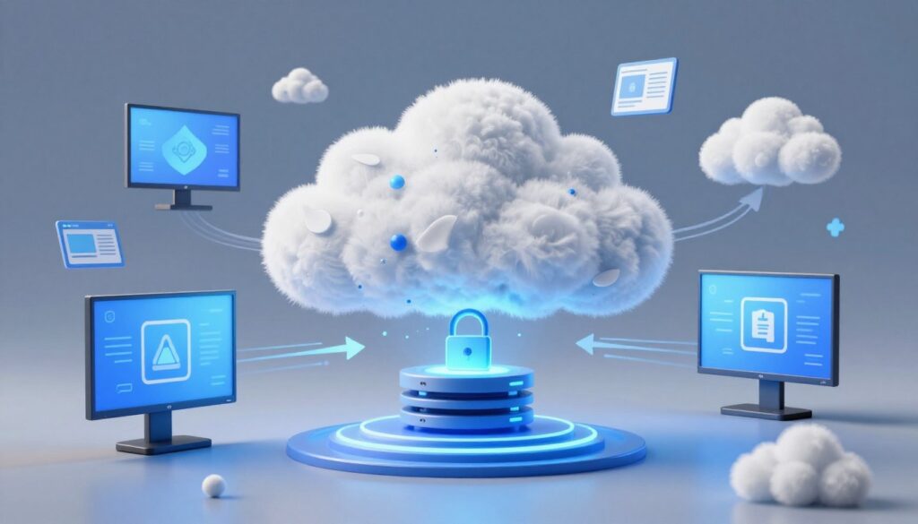 Cloud storage visualization showing IPTV recordings stored remotely