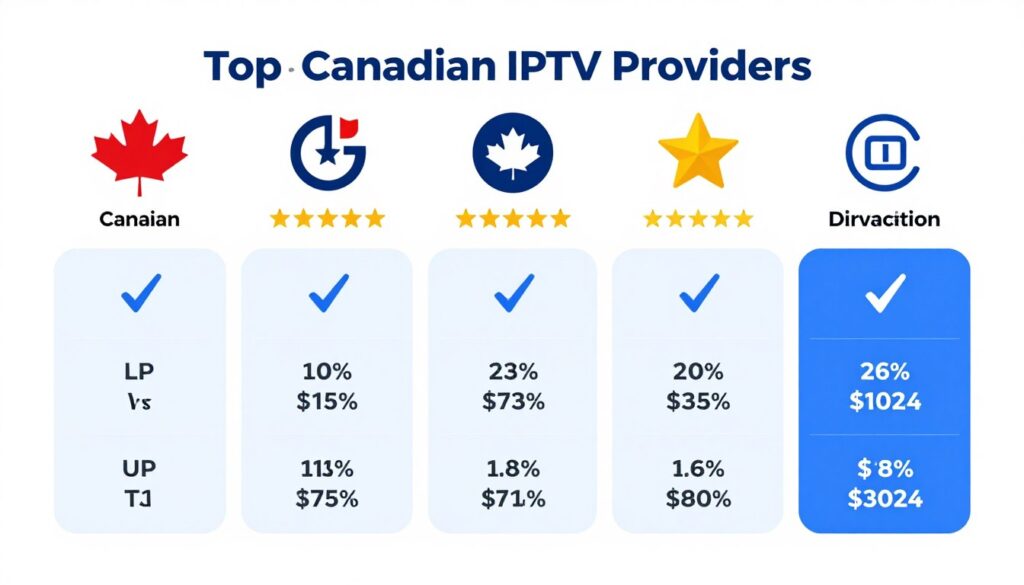 Comparison chart showing top Canadian IPTV service providers with ratings and features