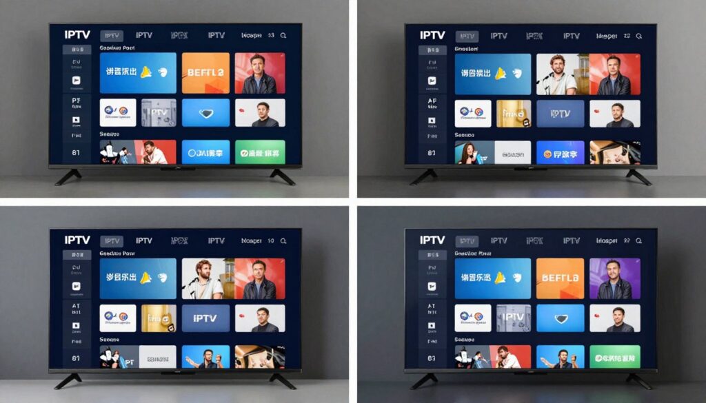 Comparison of popular IPTV provider interfaces on TV screen