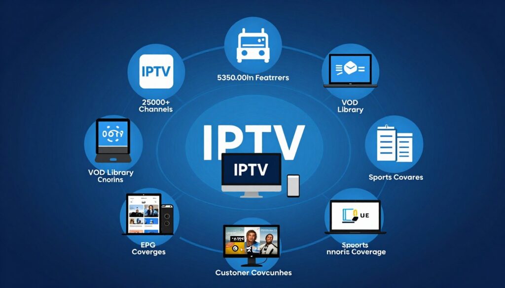 Comprehensive visual showing all features included in IPTV subscription packages