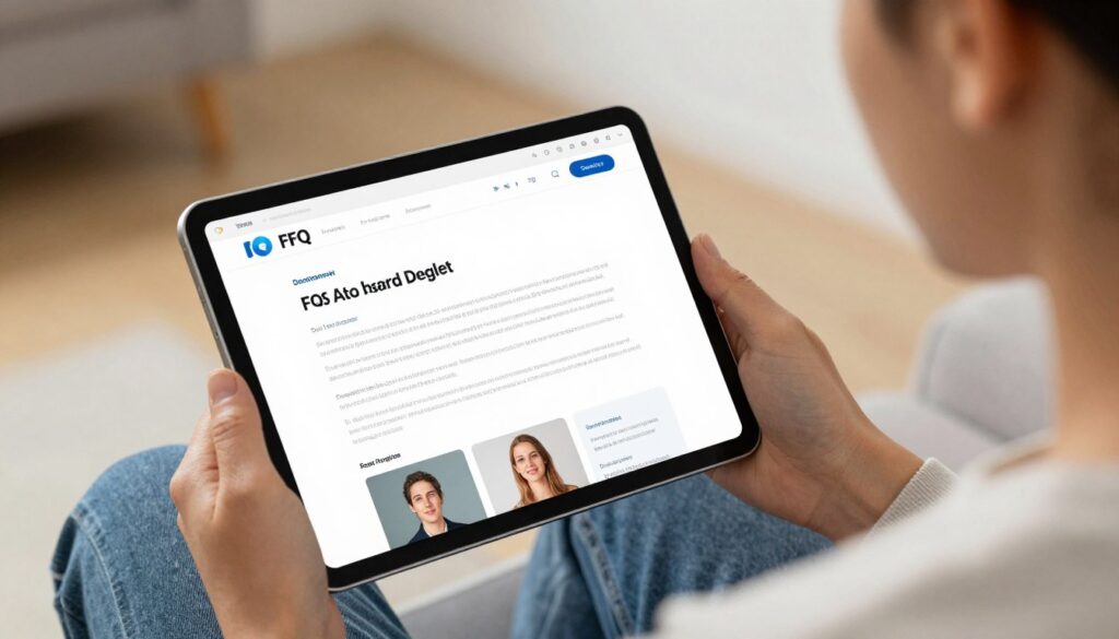 Customer reading FAQ page about IPTV services on tablet device