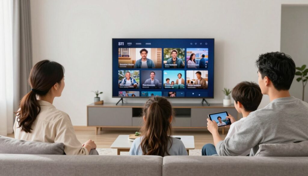 Family using IPTV on multiple devices simultaneously