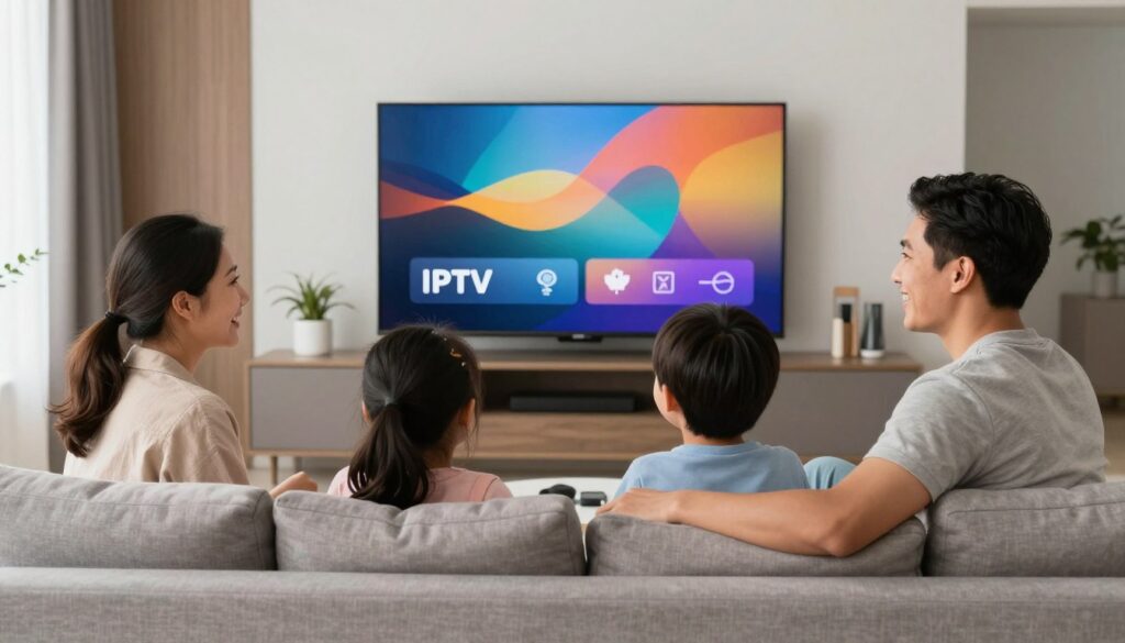 Happy Canadian family enjoying IPTV streaming together