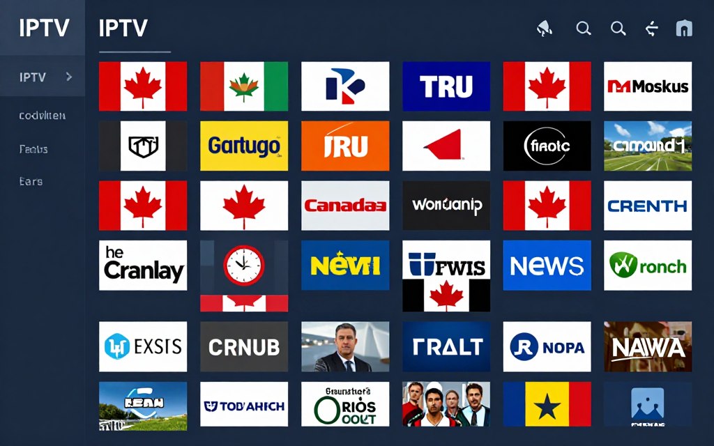 IPTV channel guide showing diverse international channels and Canadian networks