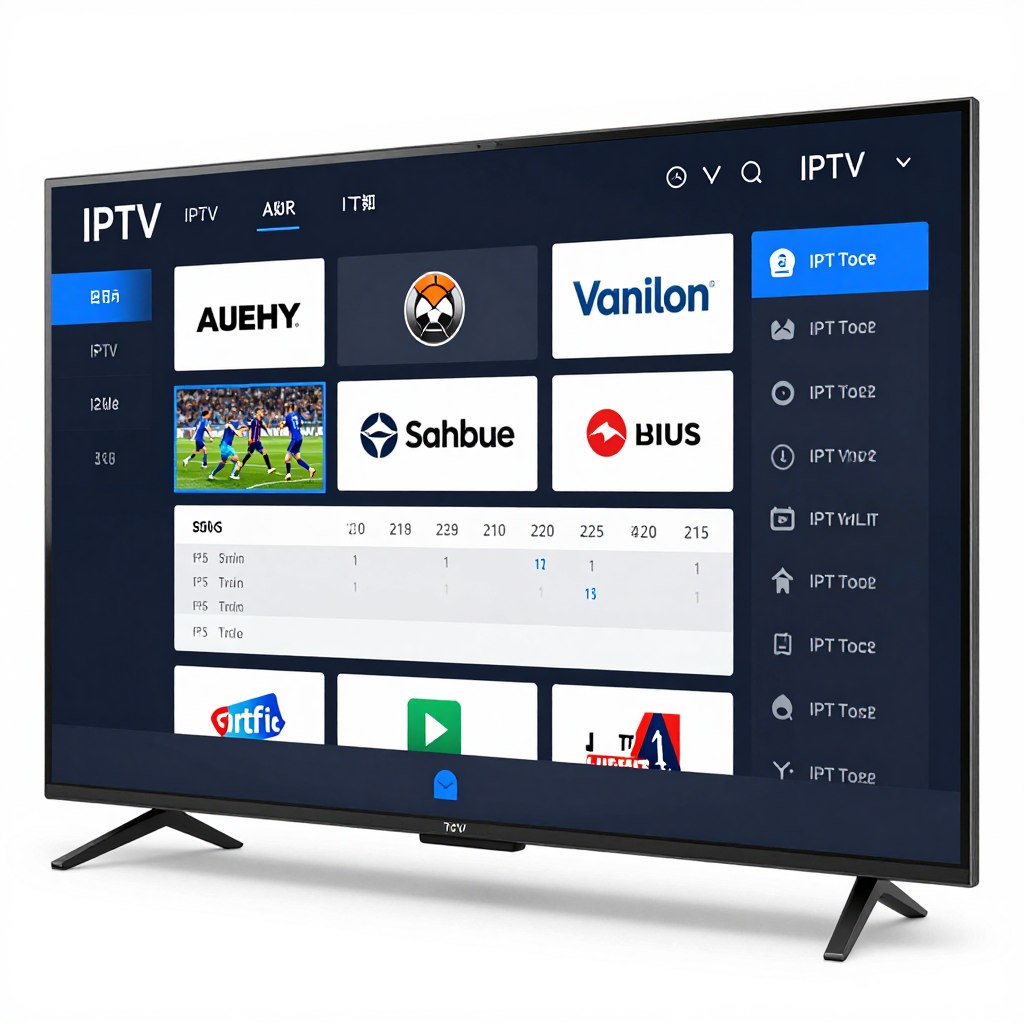 IPTV user interface showing electronic program guide with channel listings