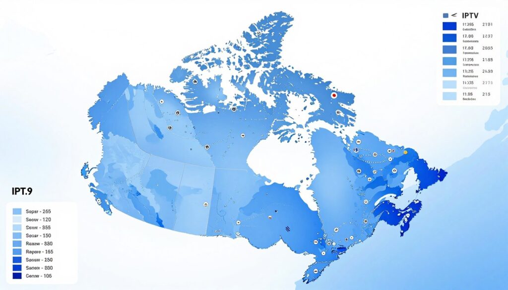 Map of Canada highlighting IPTV adoption rates by province