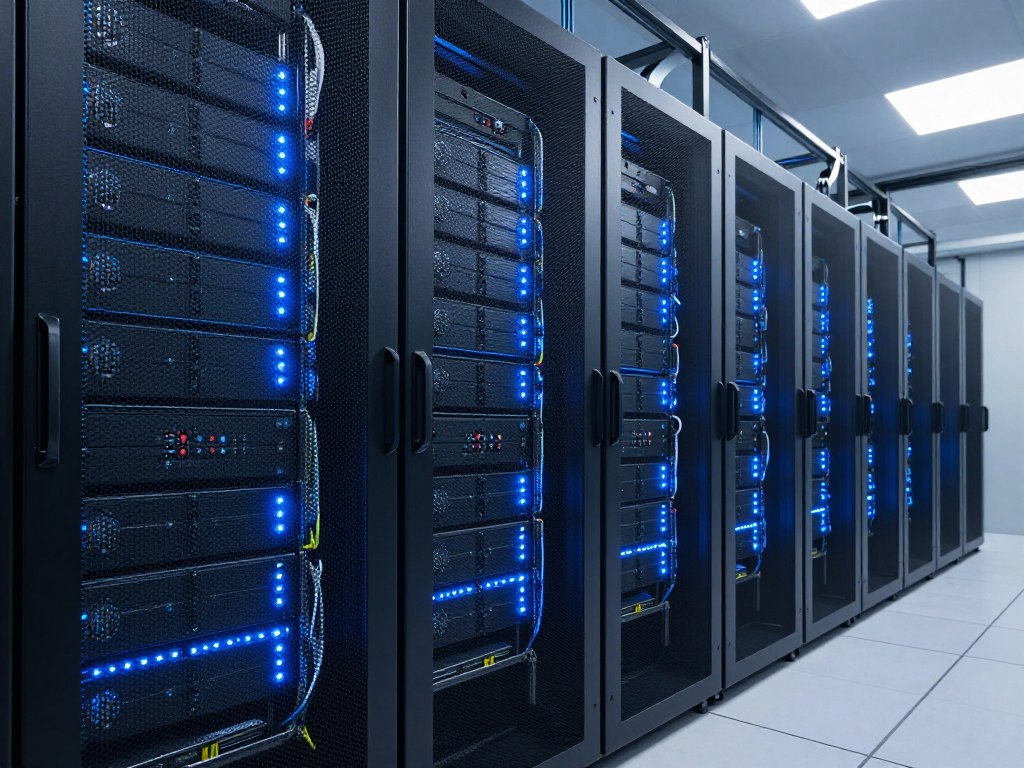 Modern data center server racks hosting IPTV streaming infrastructure