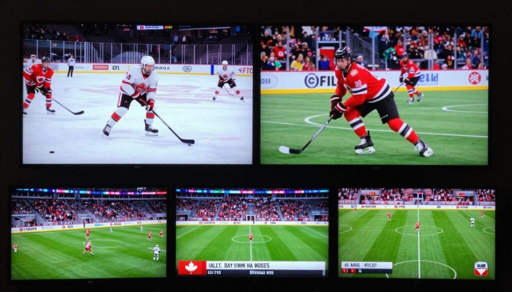 Multiple sports being broadcast simultaneously on IPTV including hockey, football, basketball