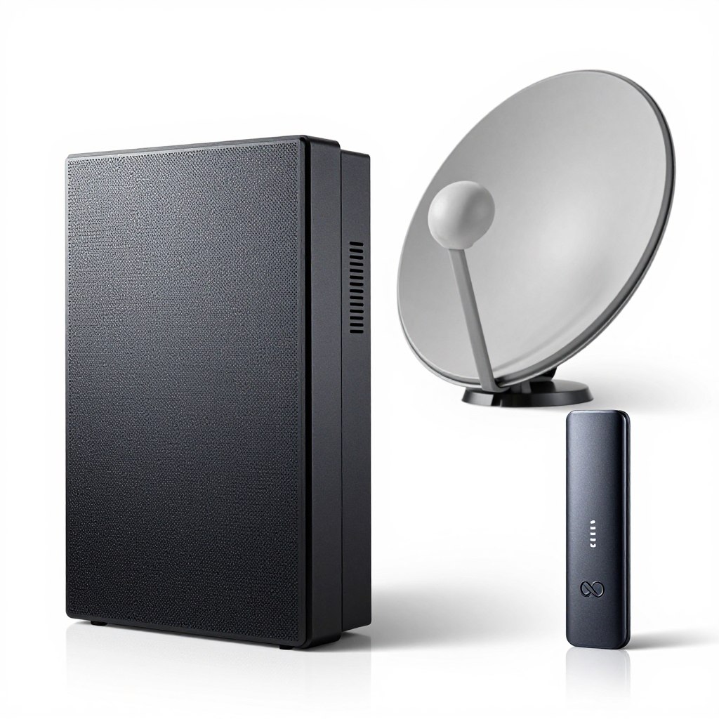 Old cable satellite equipment versus modern streaming device size comparison