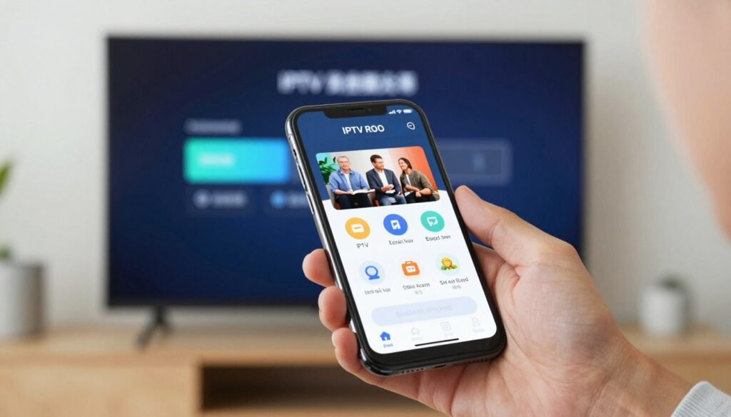 Person easily setting up IPTV on smart TV using smartphone app