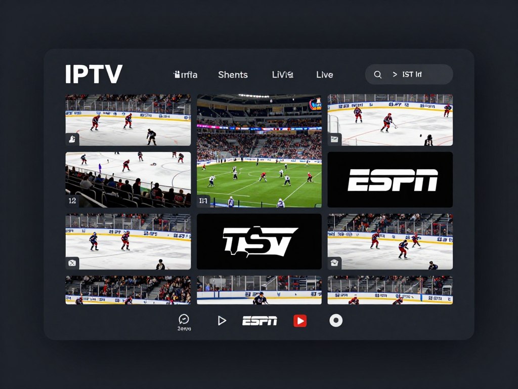 Premium IPTV interface showing sports channels and live games
