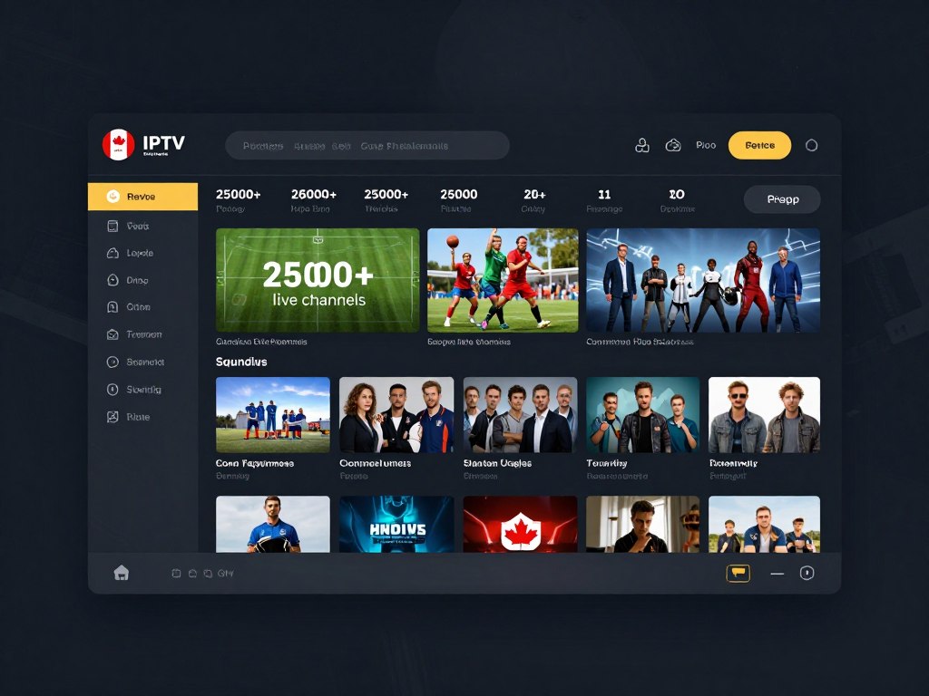 Premium IPTV service dashboard showing 25,000+ live channels interface