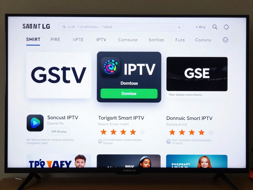 Smart TV app store showing IPTV player apps available for download