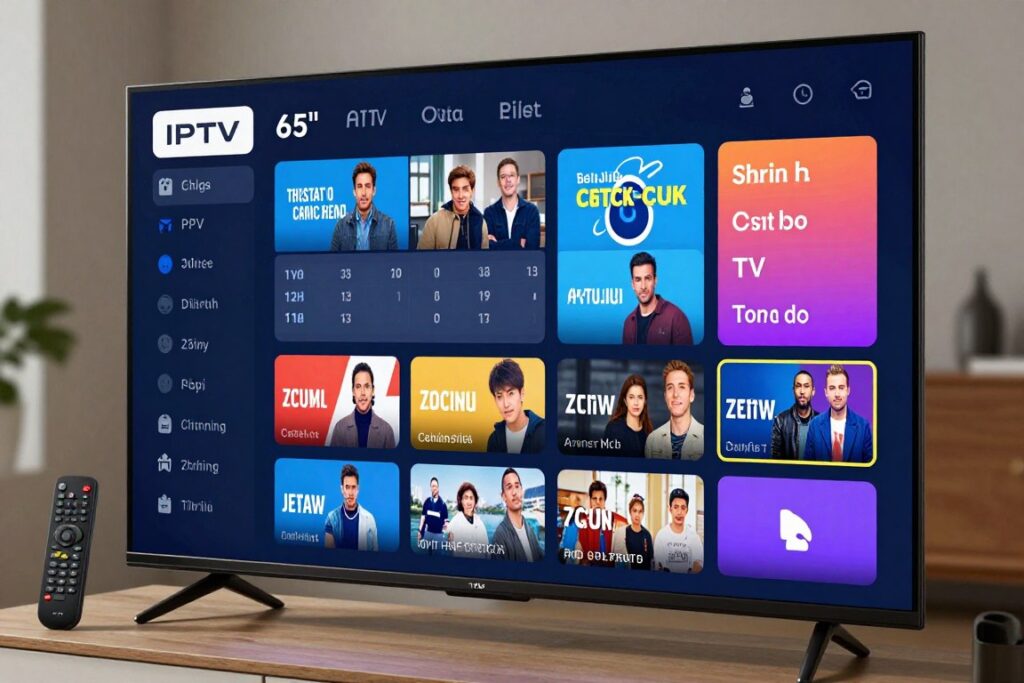 Smart TV displaying IPTV EPG electronic program guide interface with catch-up options