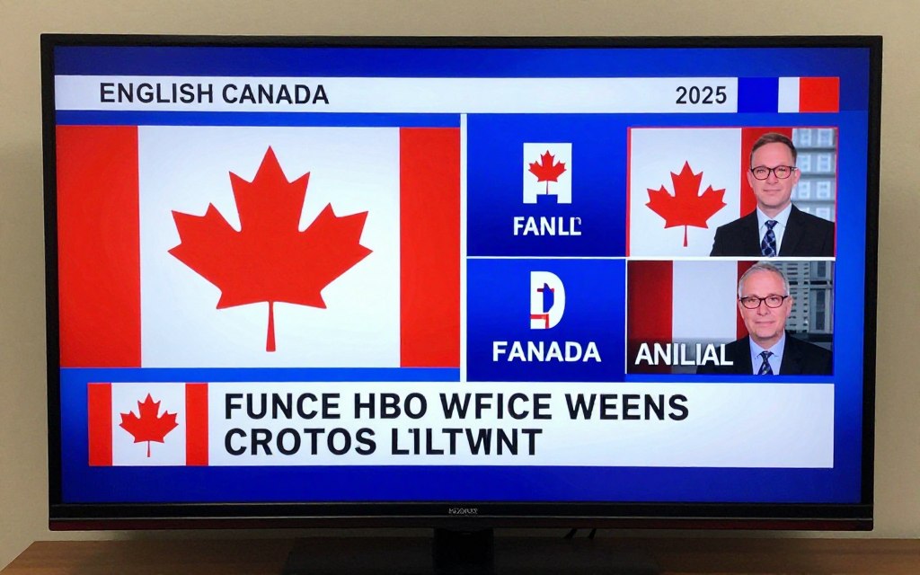 Split screen showing English and French language Canadian television content