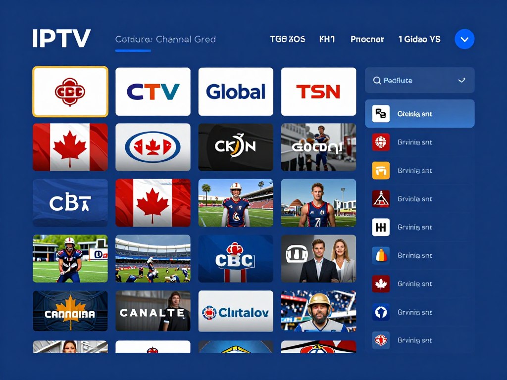 Standard IPTV service interface displaying Canadian channel lineup