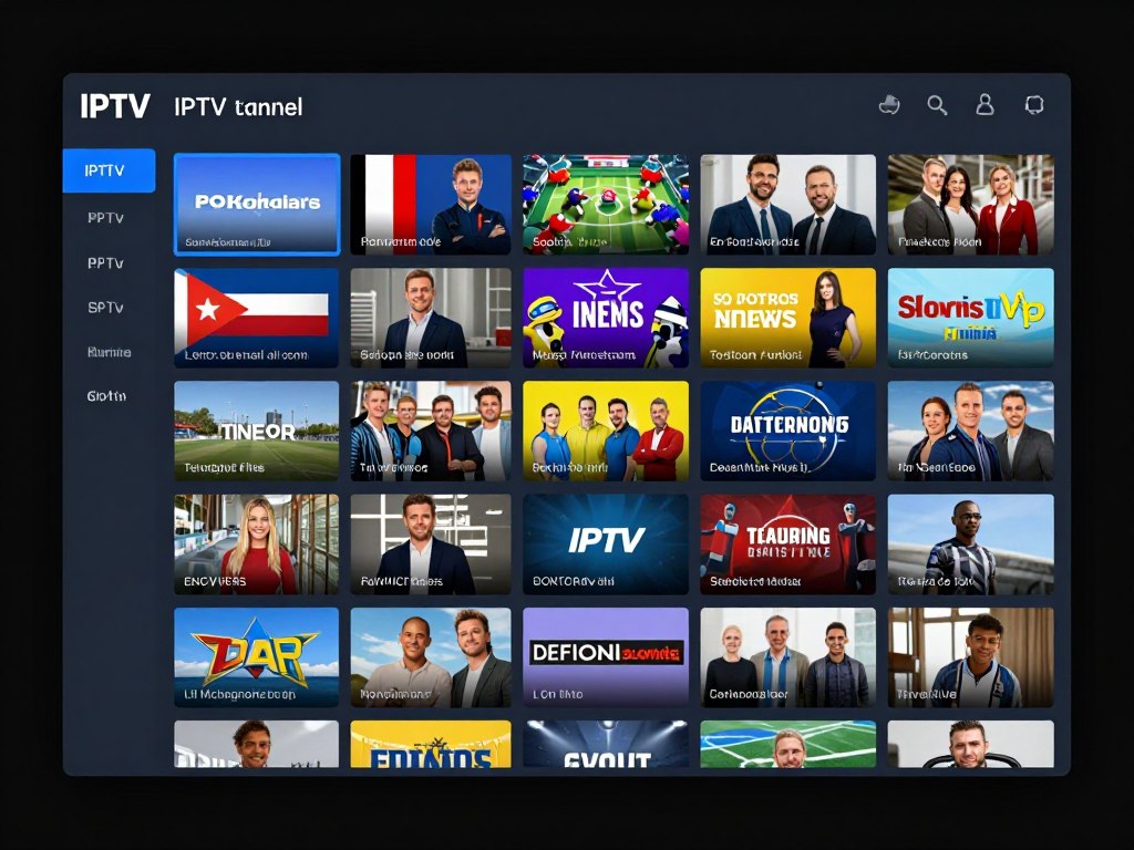 TV screen showing grid of diverse international channels