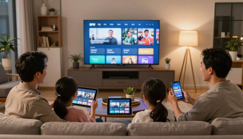Happy Canadian household enjoying IPTV entertainment together