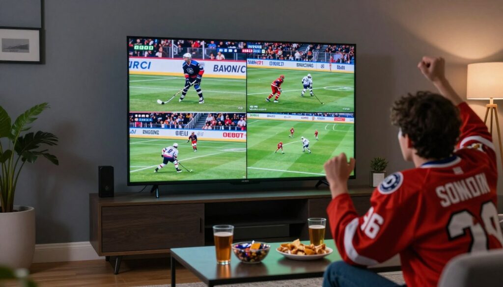 Sports fan watching multiple games simultaneously on IPTV